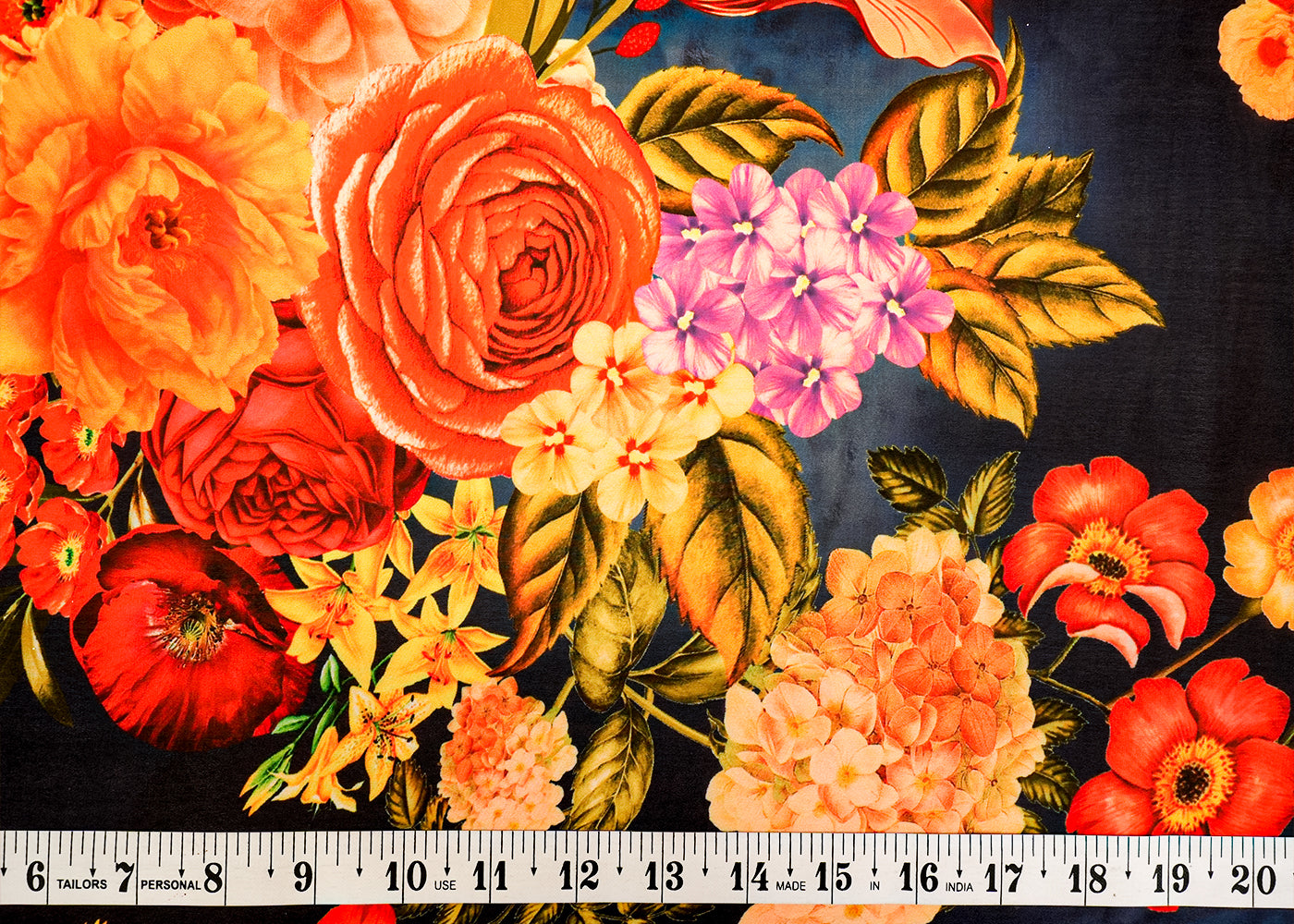 Navy Blue Georgette Satin Fabric with Allover Floral Print 14262