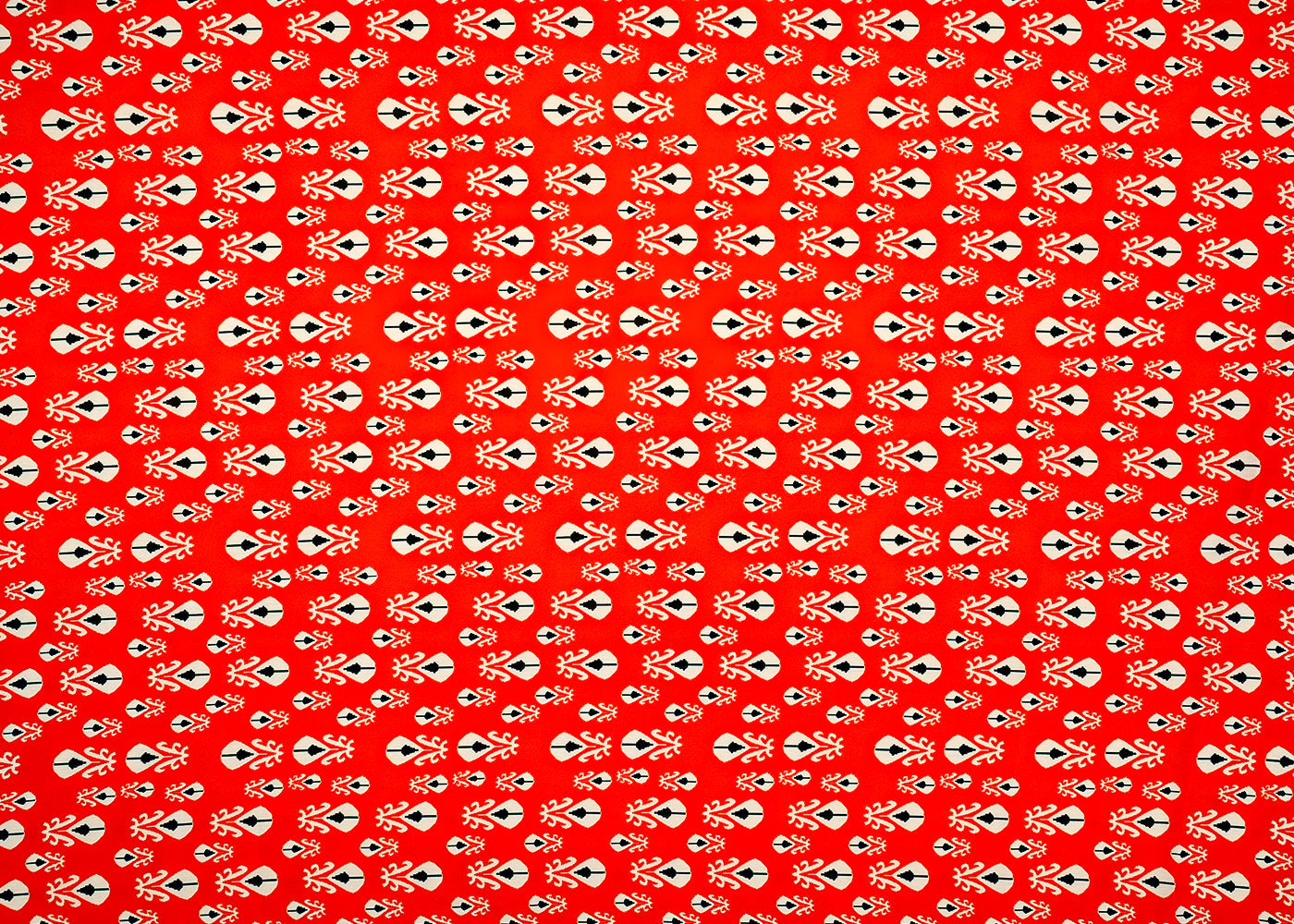 Red Georgette Satin Fabric with Allover Traditional Print 14264