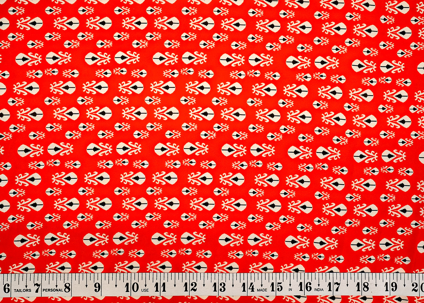 Red Georgette Satin Fabric with Allover Traditional Print 14264