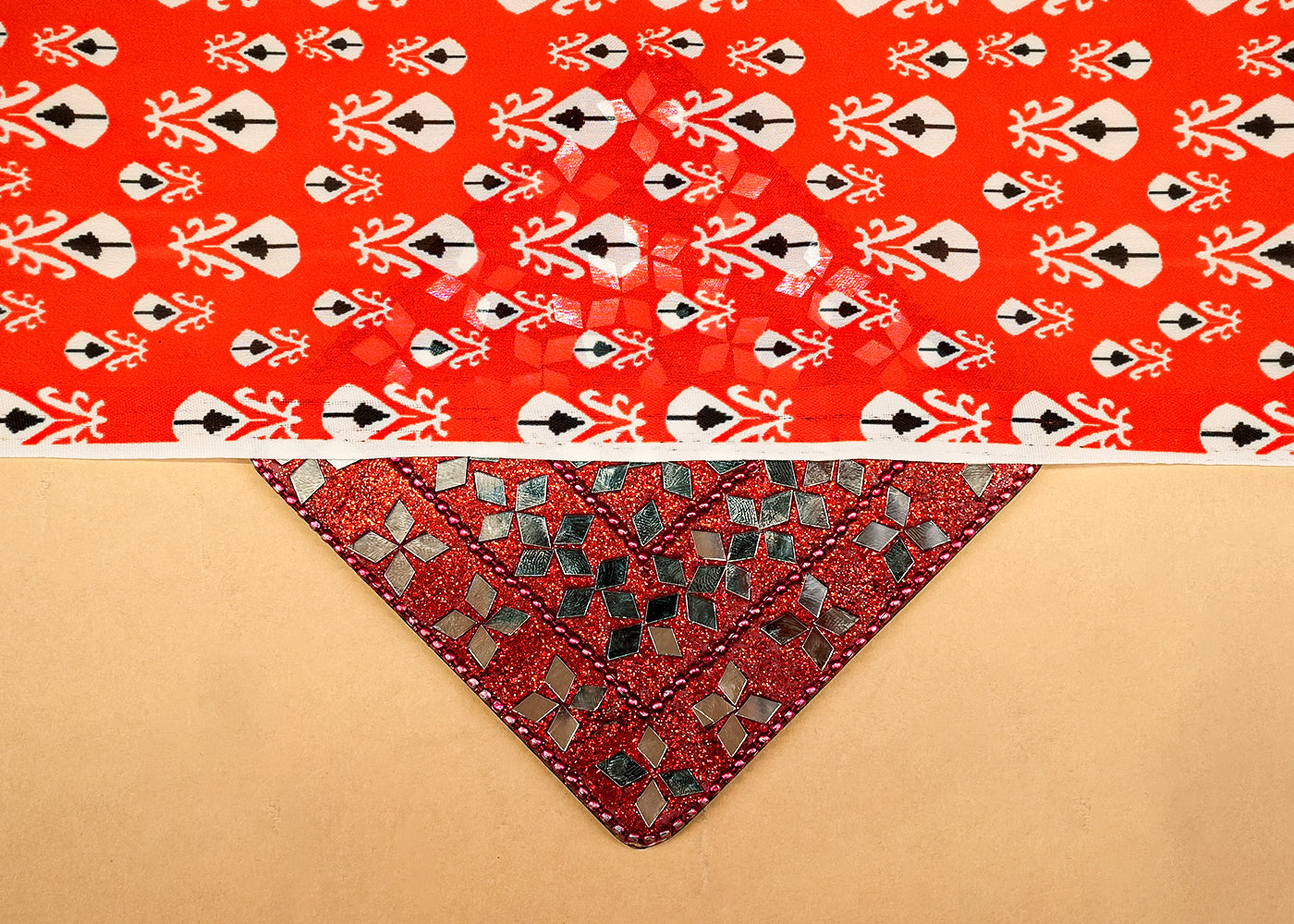 Red Georgette Satin Fabric with Allover Traditional Print 14264