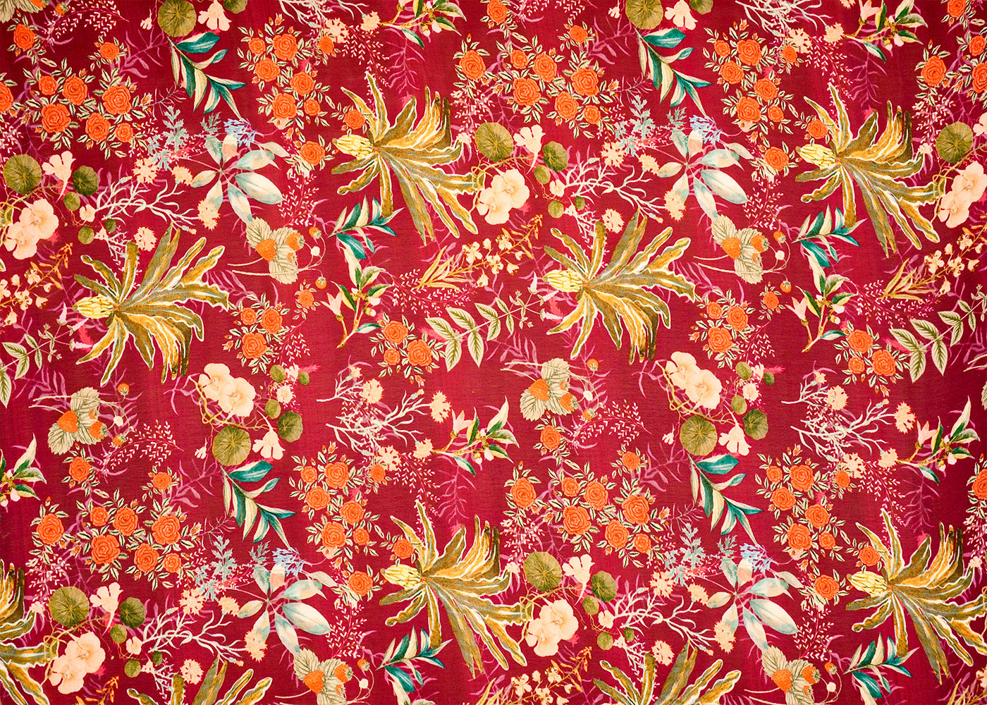 Wine Georgette Satin Fabric with Allover Floral Print 14265
