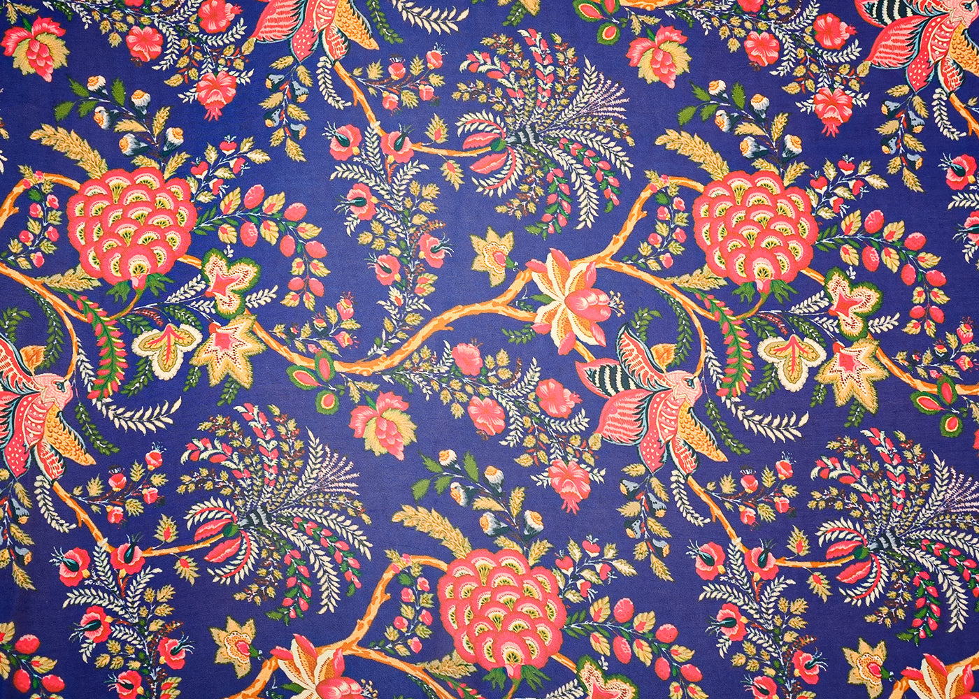 Royal Blue Georgette Satin Fabric with Allover Traditional Print 14268
