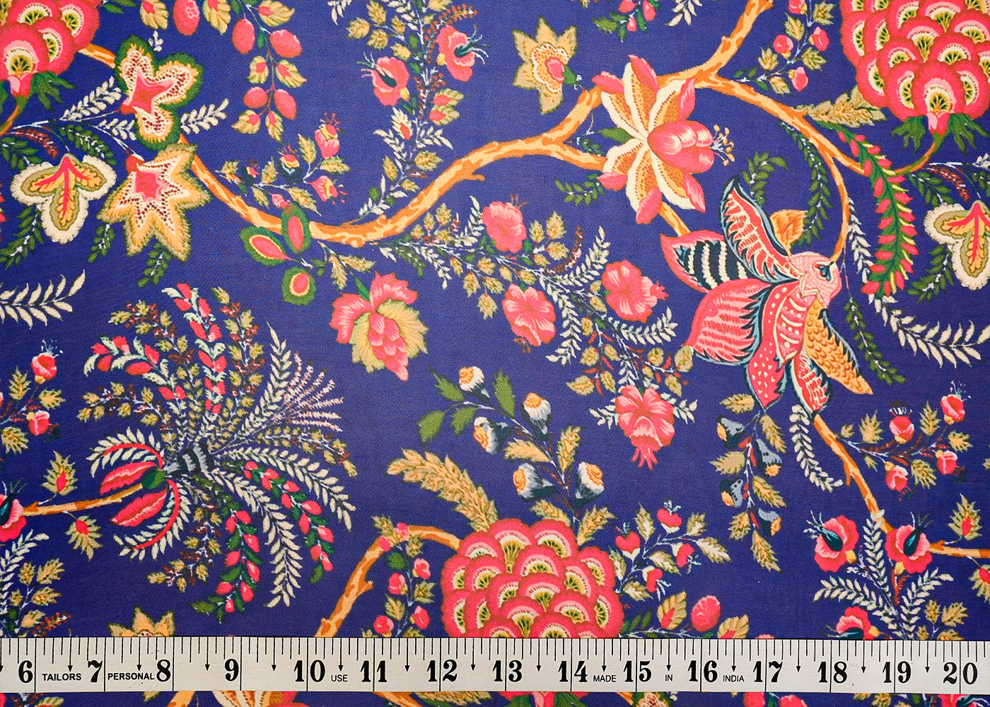 Royal Blue Georgette Satin Fabric with Allover Traditional Print 14268