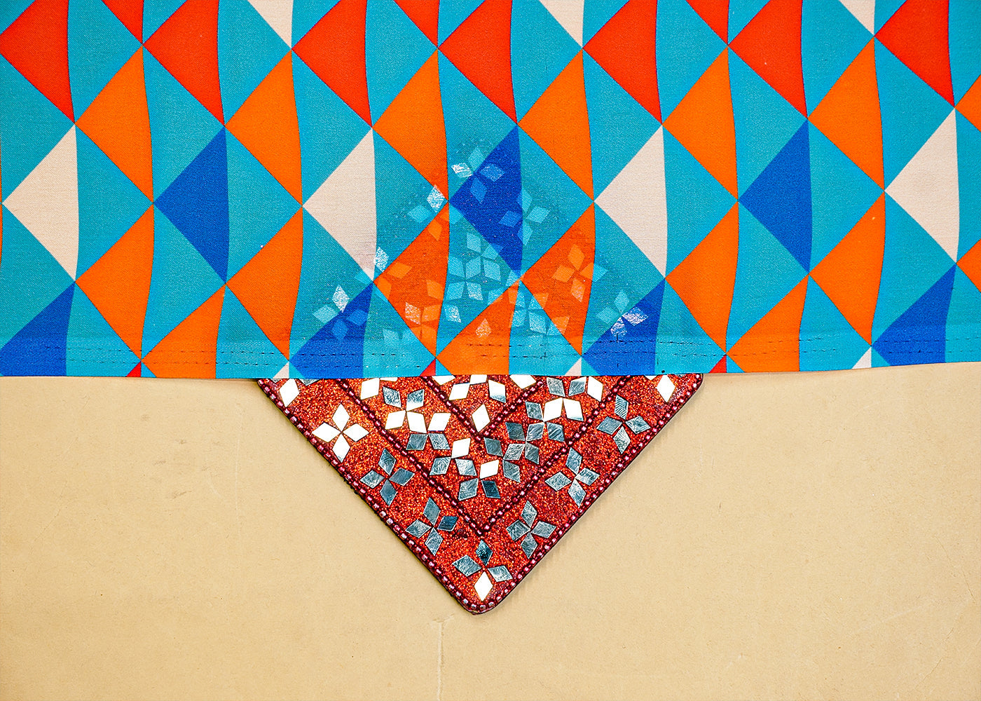 Multi-Color Georgette Satin Fabric All Over Geometric Print 14269