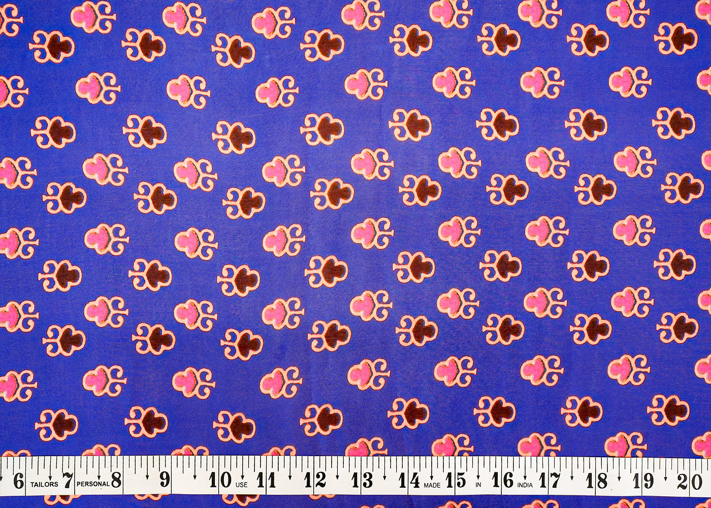 Royal Blue Georgette Satin Fabric with Allover Traditional Print 14270