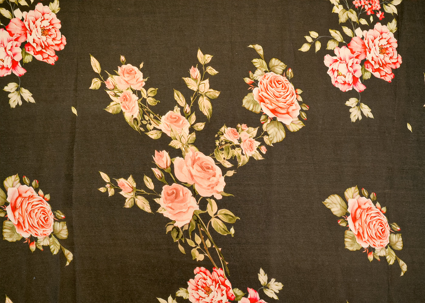Black Georgette Satin Fabric with Allover Floral Print 14275