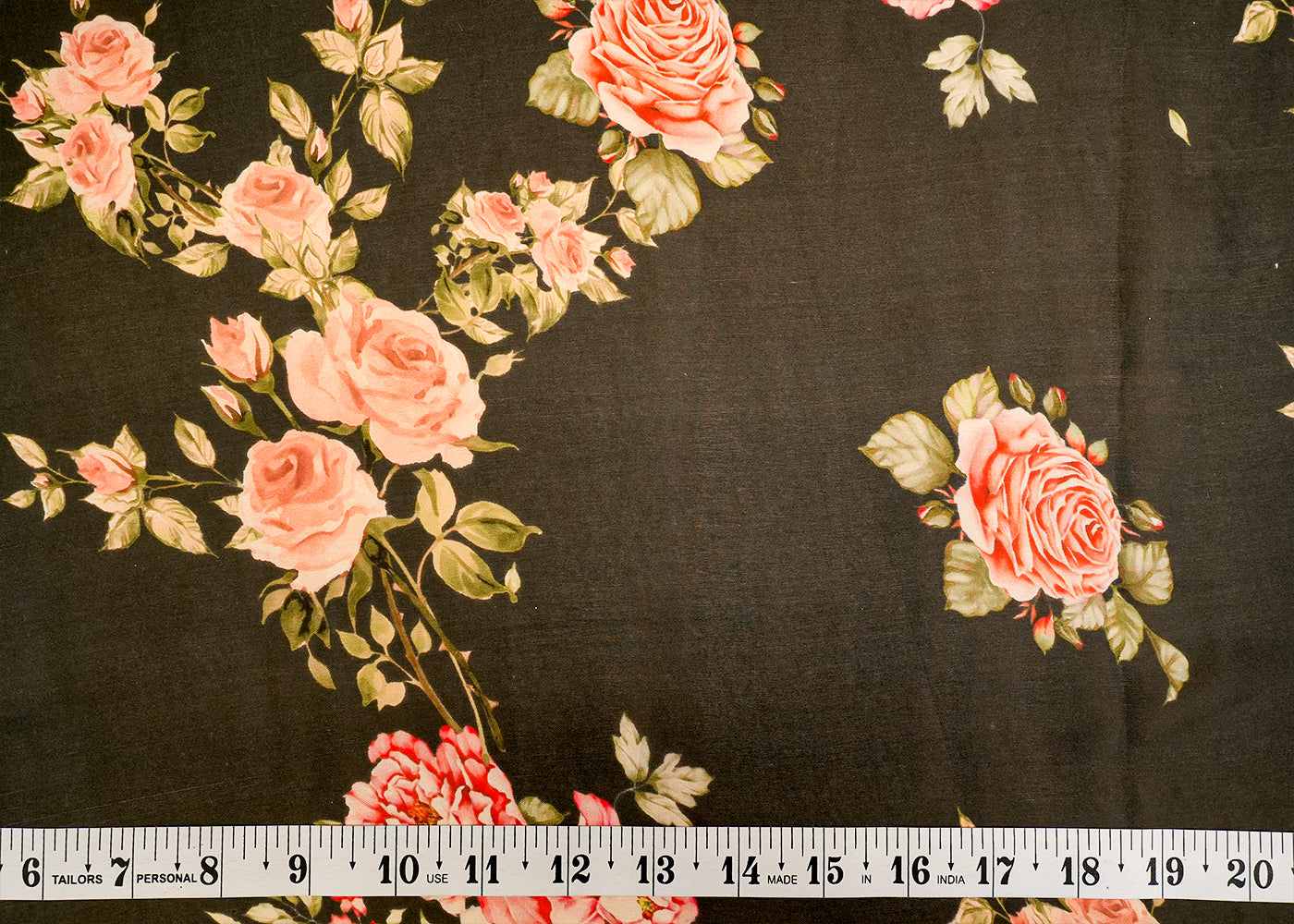 Black Georgette Satin Fabric with Allover Floral Print 14275