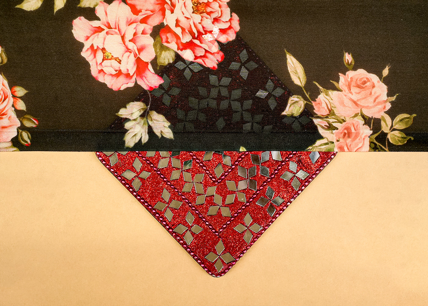 Black Georgette Satin Fabric with Allover Floral Print 14275