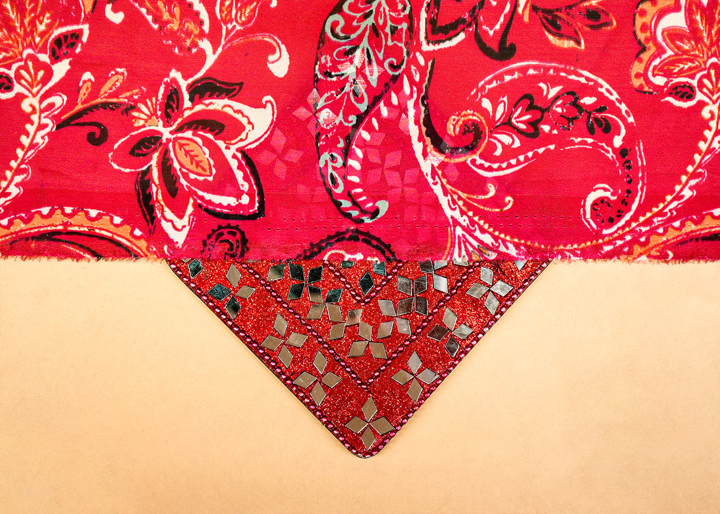 Maroon Georgette Satin Fabric with Allover Traditional Print 14279