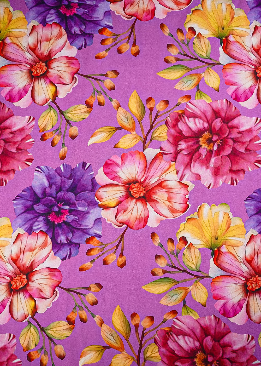 Purple Georgette Satin Fabric With All Over Floral Print 14281