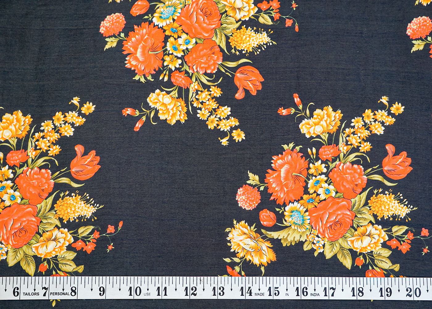 Dark Peacock Blue Georgette Satin Fabric All Over Floral Print 14286