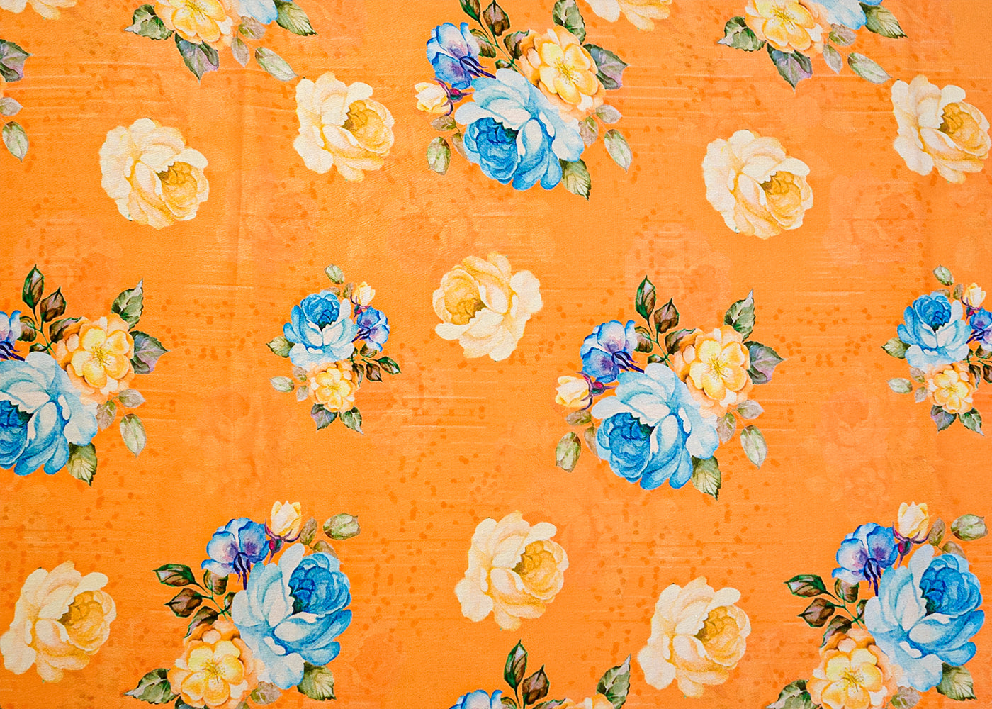 Light Orange Georgette Satin Fabric with All Over Floral Print 14288