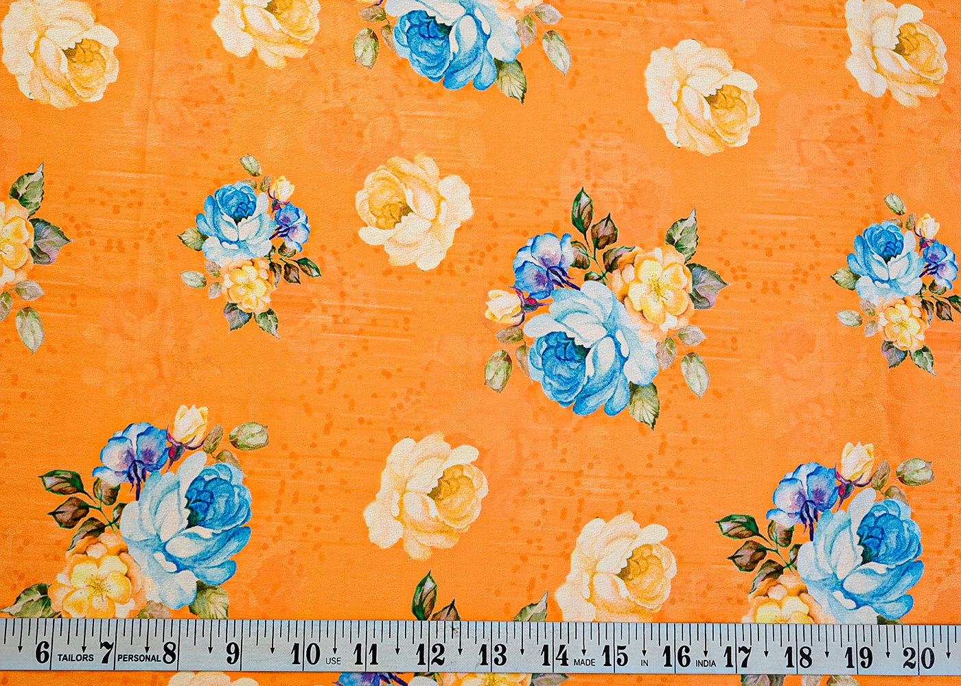 Light Orange Georgette Satin Fabric with All Over Floral Print 14288
