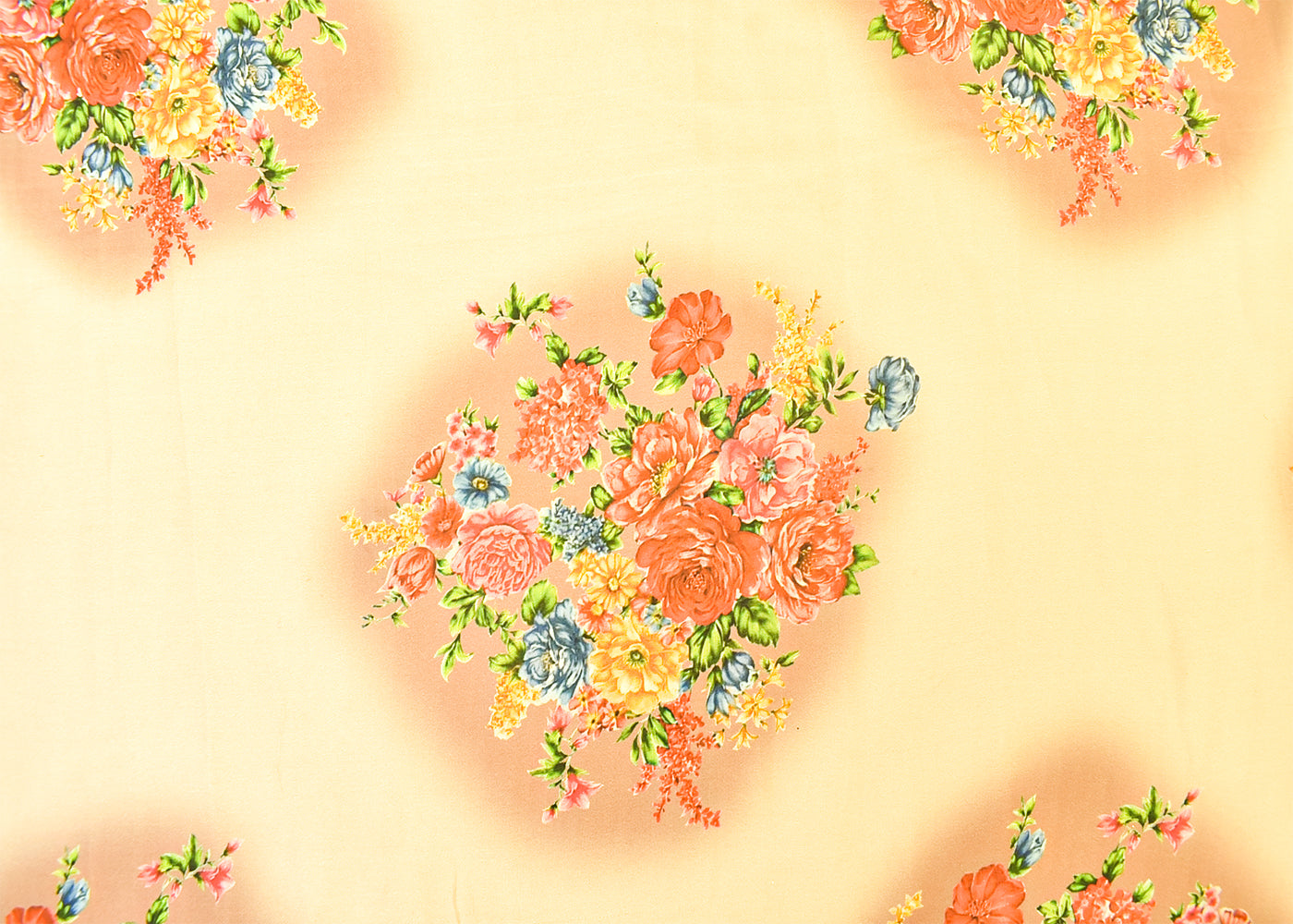 Peach Georgette Satin Fabric with All Over Floral Print 14289