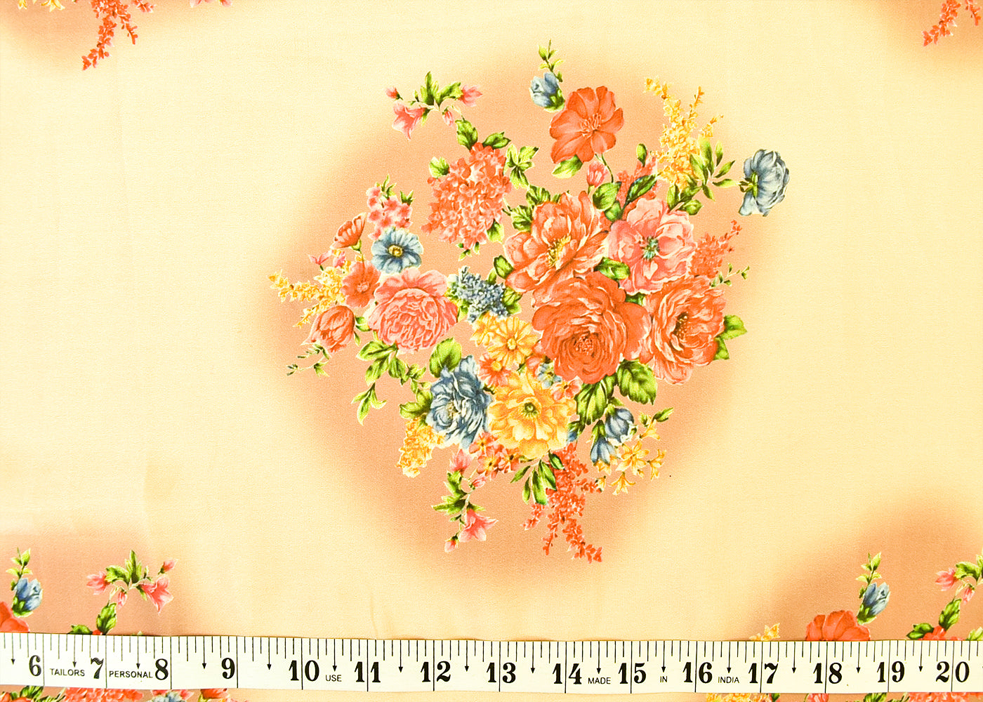 Peach Georgette Satin Fabric with All Over Floral Print 14289