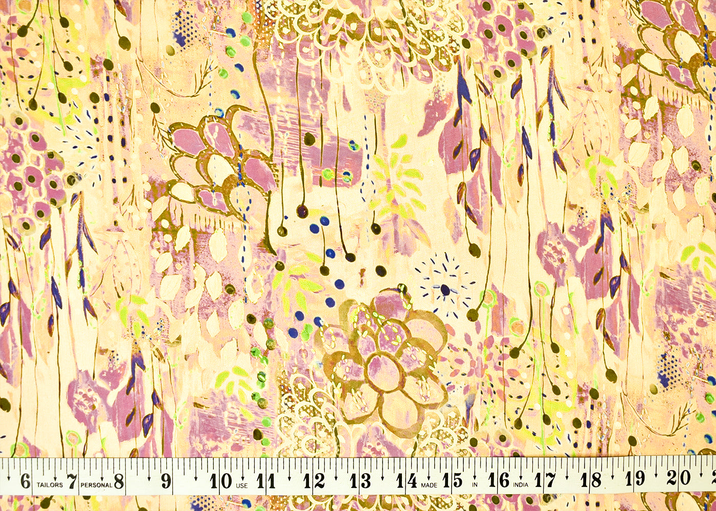 Light Peach Georgette Satin Fabric with All Over Abstract Print 14290