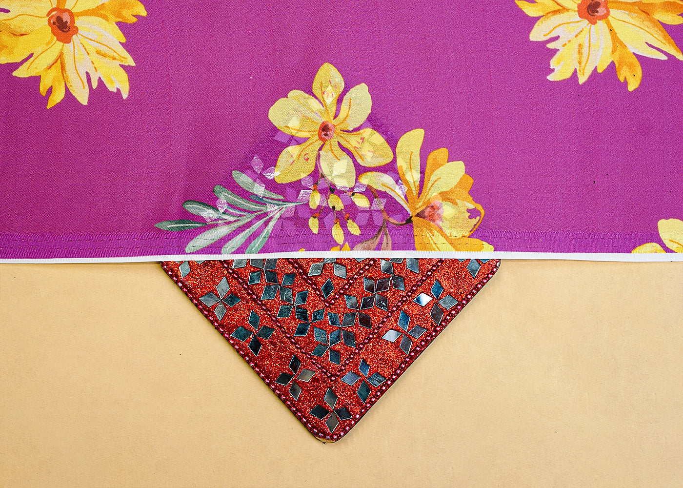 Purple Georgette Satin Fabric with All Over Floral Print 14293