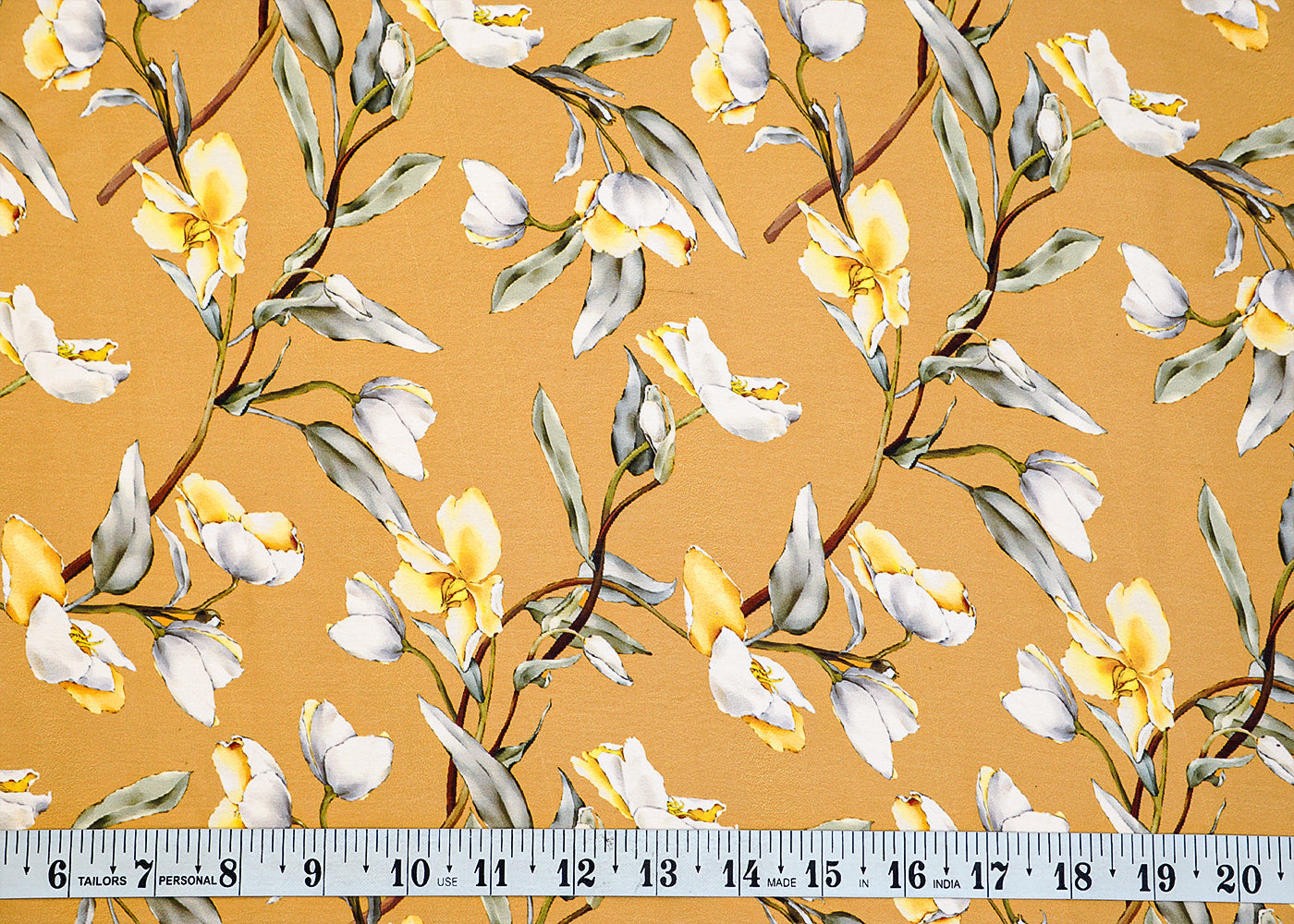 Mustard Georgette Satin Fabric All Over Floral Print 14296