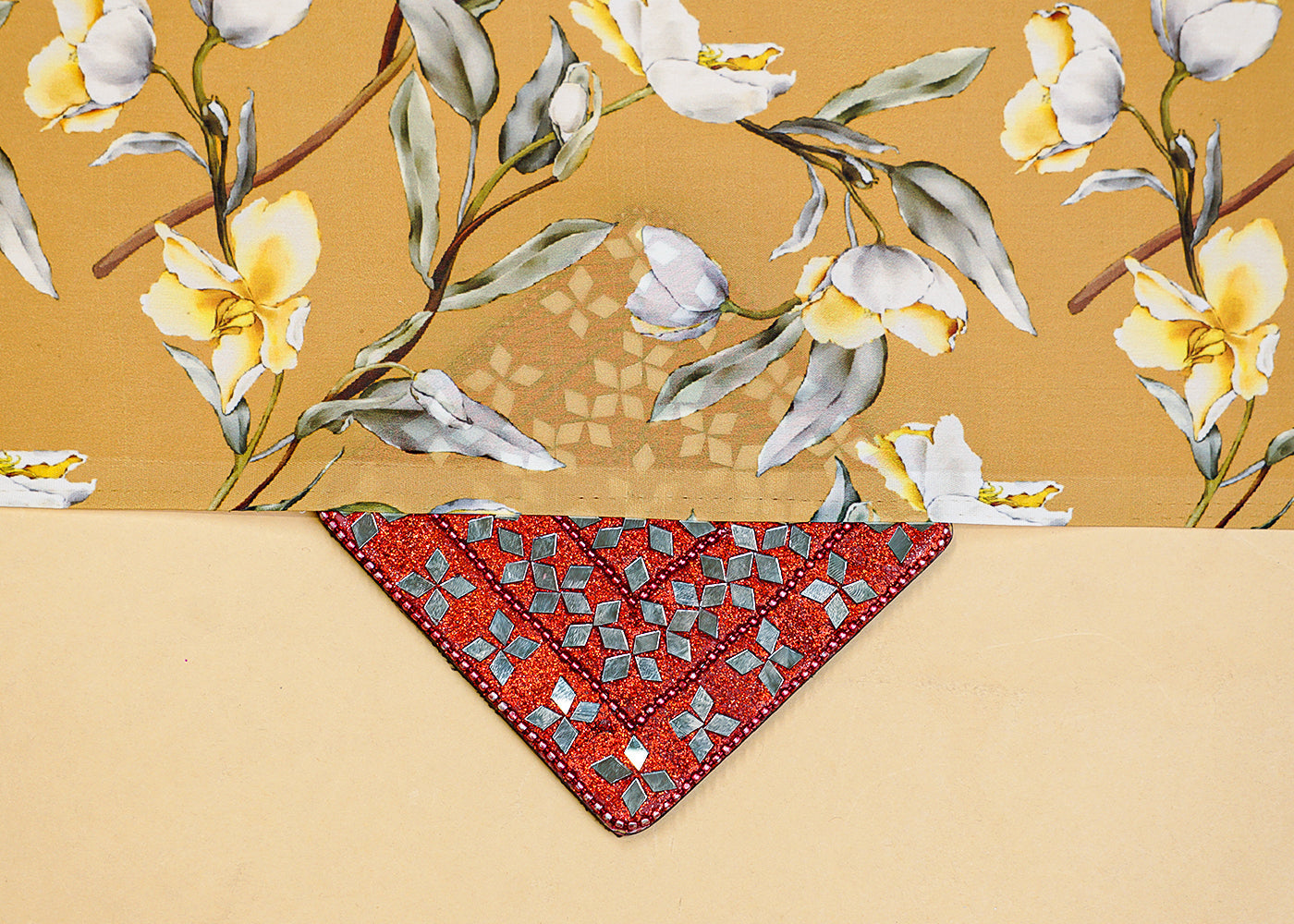 Mustard Georgette Satin Fabric All Over Floral Print 14296