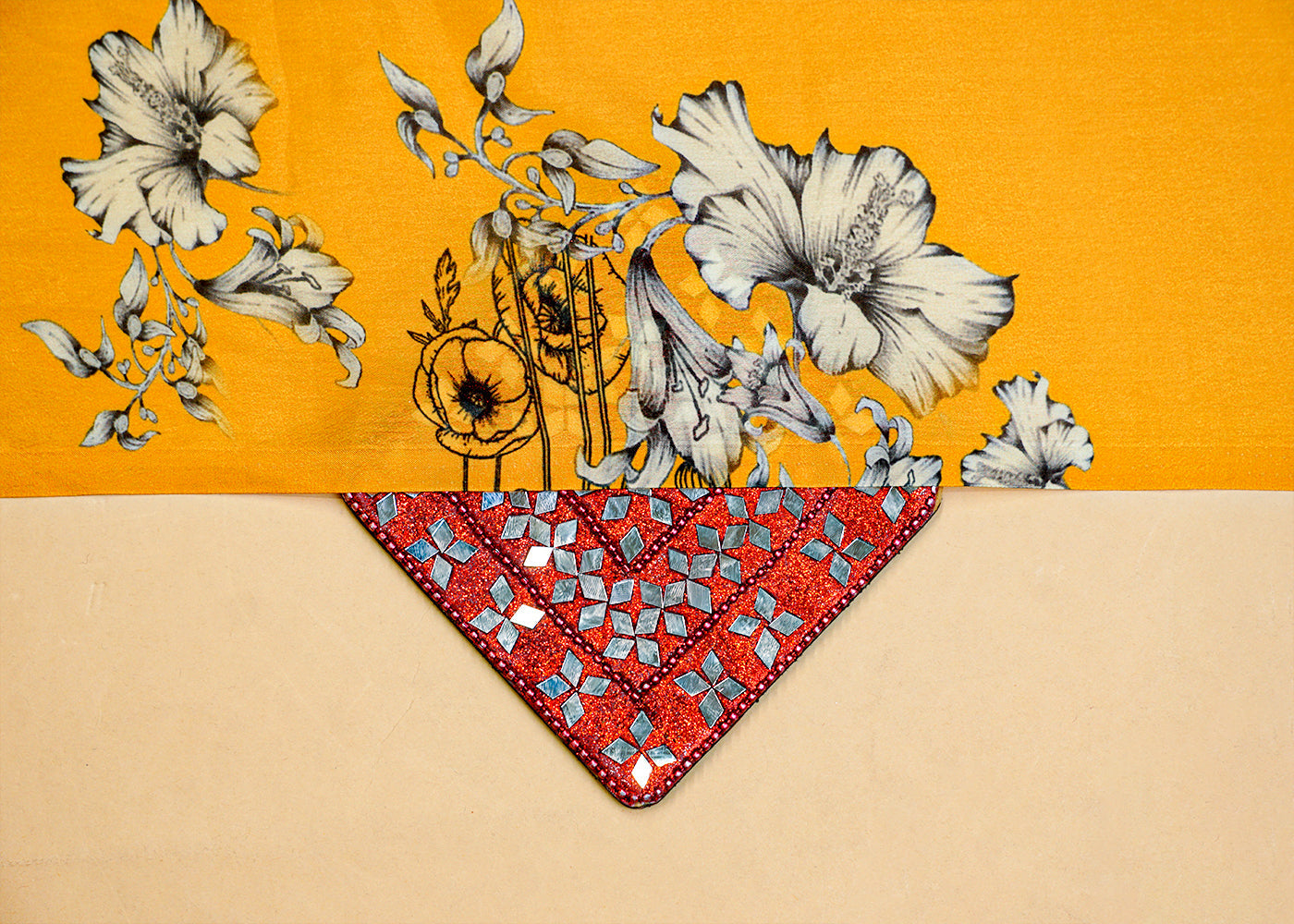Mustard Georgette Satin Fabric All Over Floral Print 14298