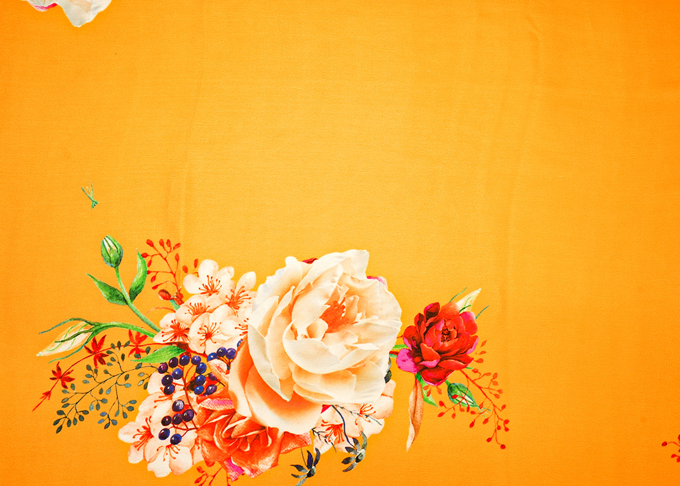 Mustard Georgette Satin Fabric All Over Floral Print 14299