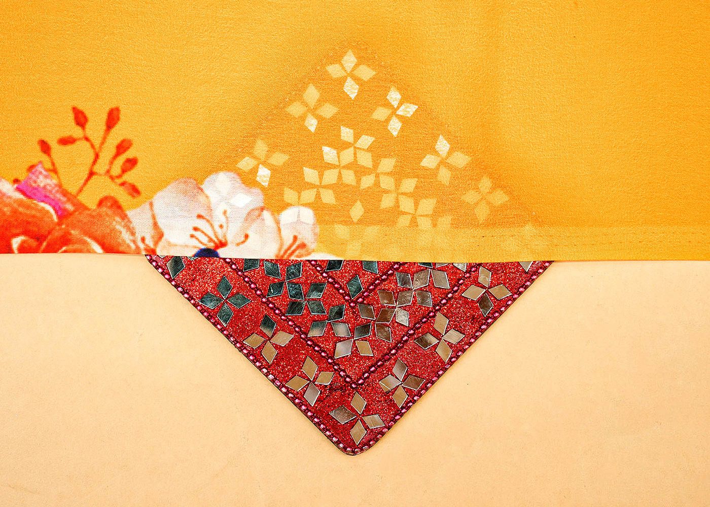 Mustard Georgette Satin Fabric All Over Floral Print 14299