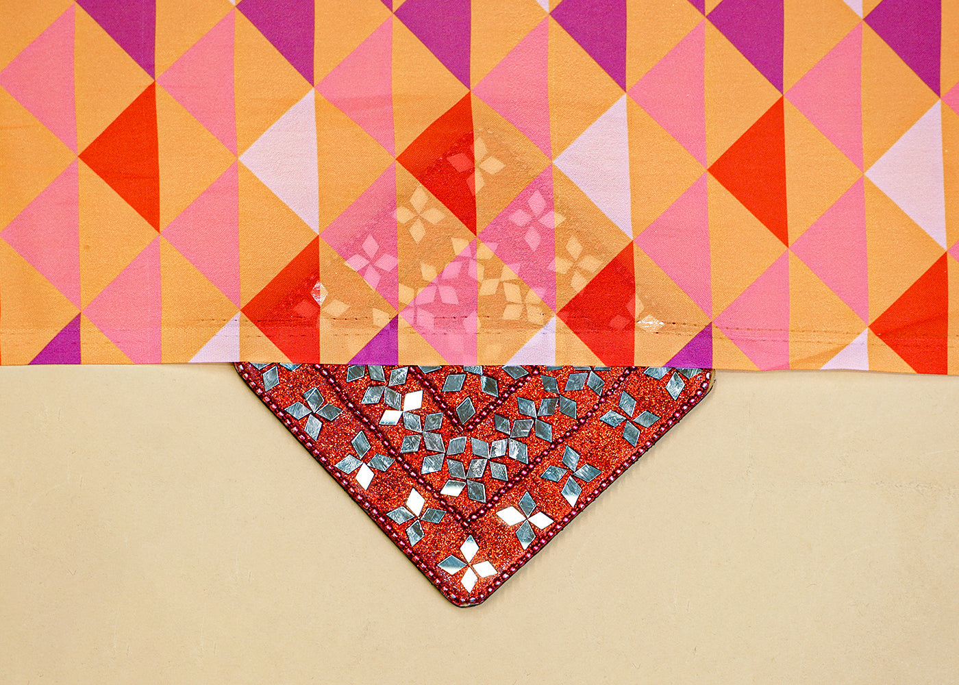Multi-Color Georgette Satin Fabric All Over Geometric Print 14300