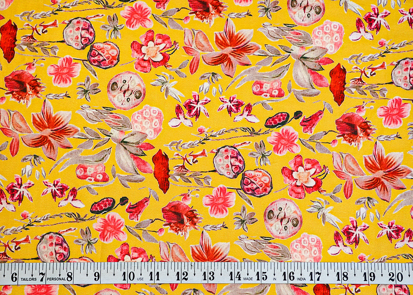 Mustard Georgette Satin Fabric All Over Abstract Print 14304