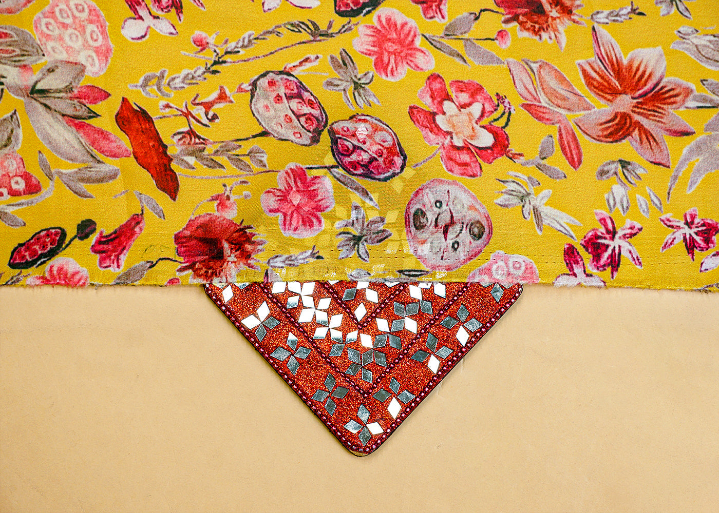 Mustard Georgette Satin Fabric All Over Abstract Print 14304