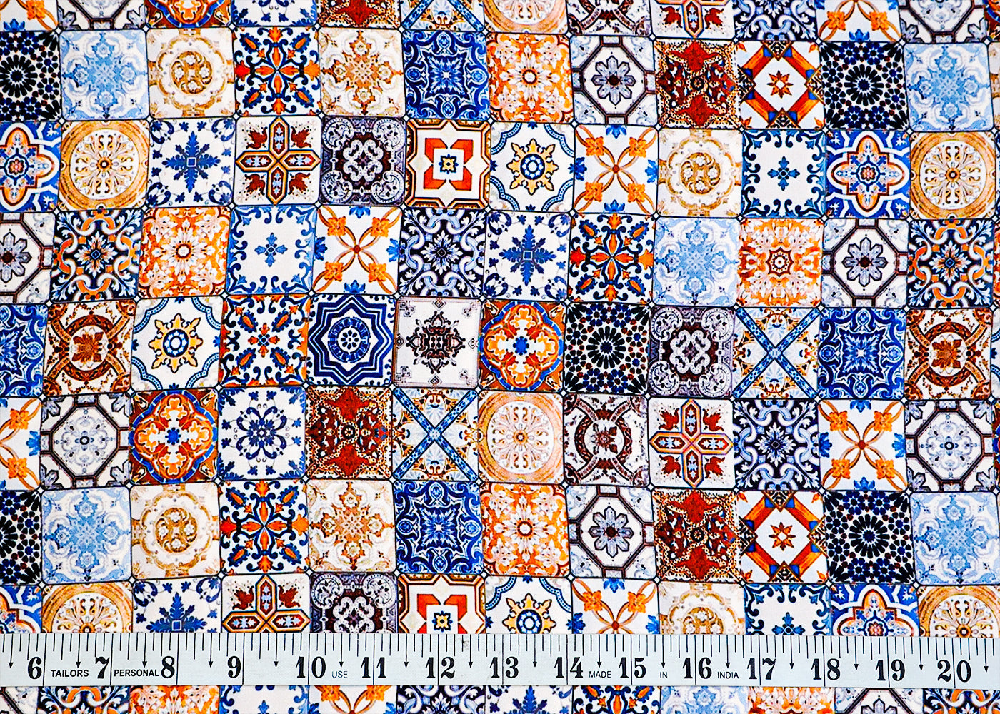 Multi-Color Georgette Satin Fabric All Over Traditional Print 14305