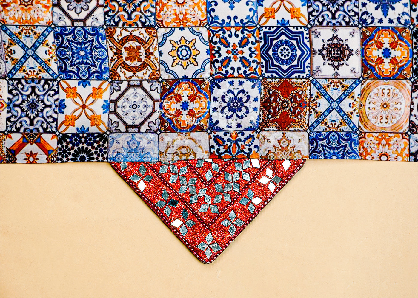 Multi-Color Georgette Satin Fabric All Over Traditional Print 14305