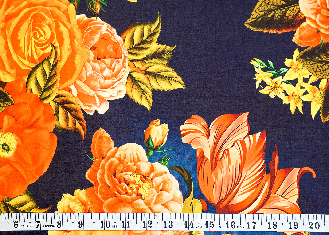 Navy Blue Georgette Satin Fabric All Over Floral Print 14307