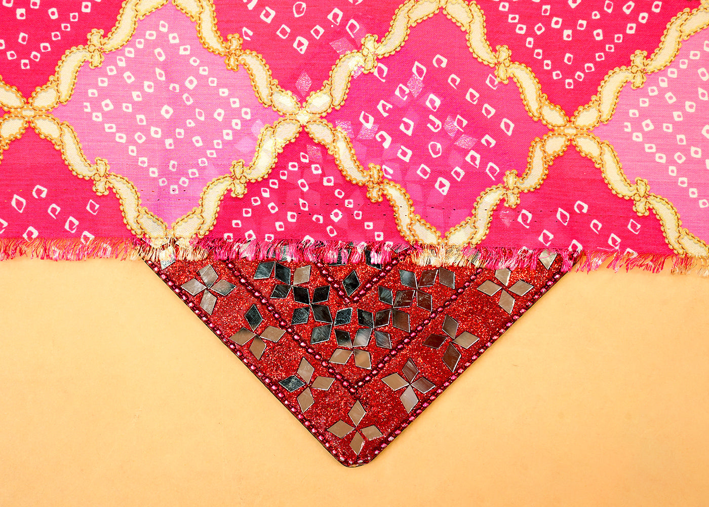 Pink Georgette Satin Fabric All Over Traditional Print 14313