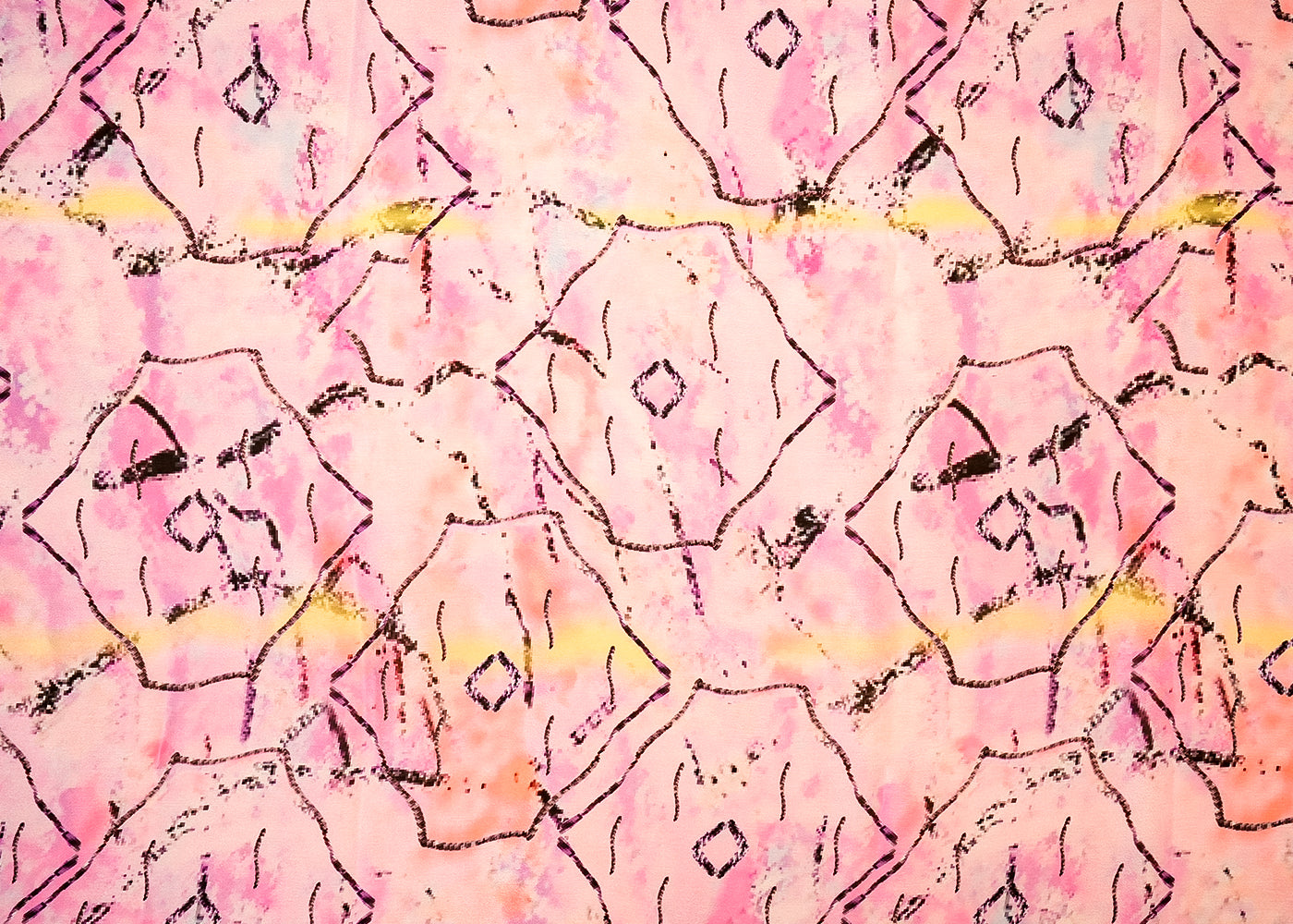 Pink Georgette Satin Fabric All Over Abstract Print 14316