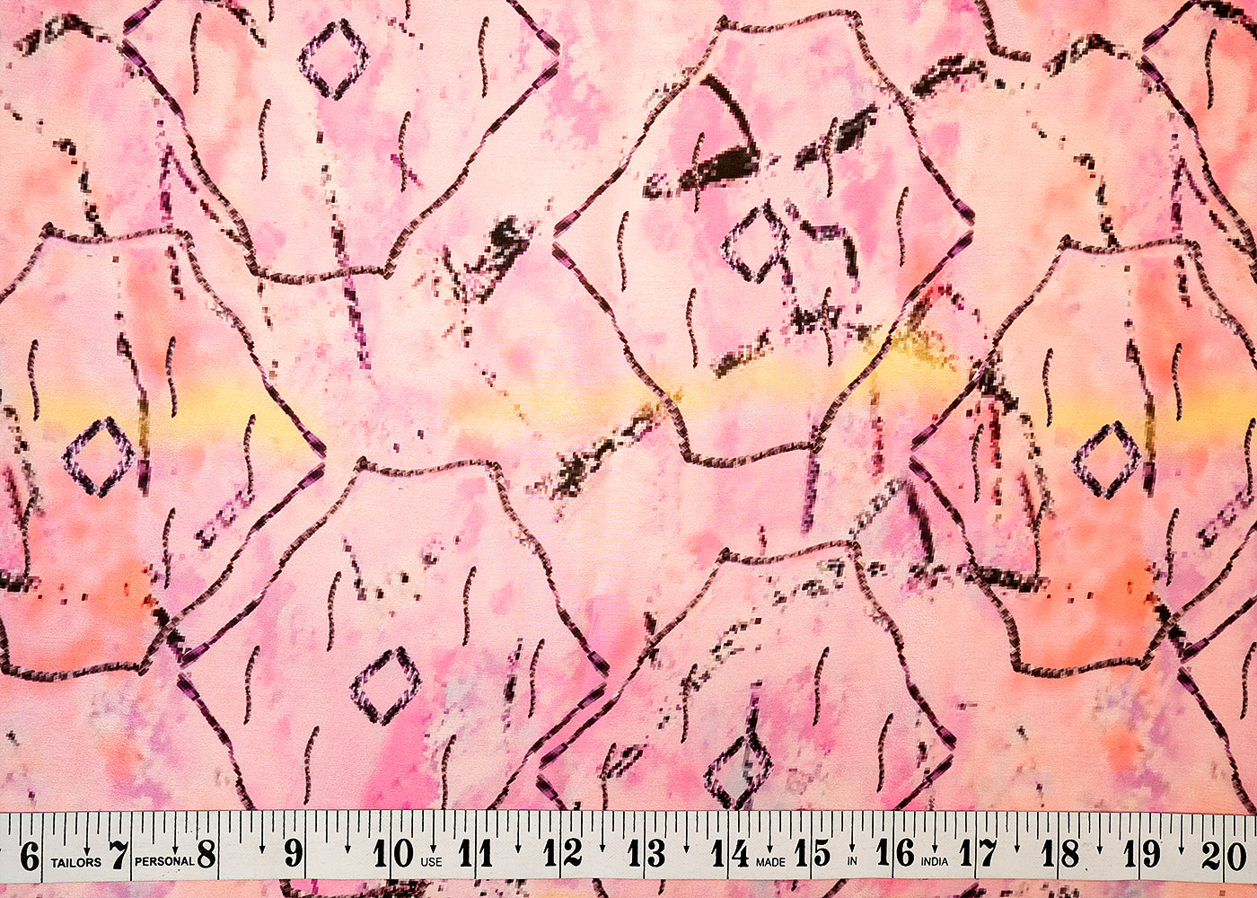 Pink Georgette Satin Fabric All Over Abstract Print 14316
