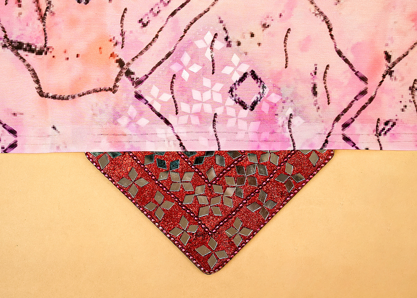 Pink Georgette Satin Fabric All Over Abstract Print 14316