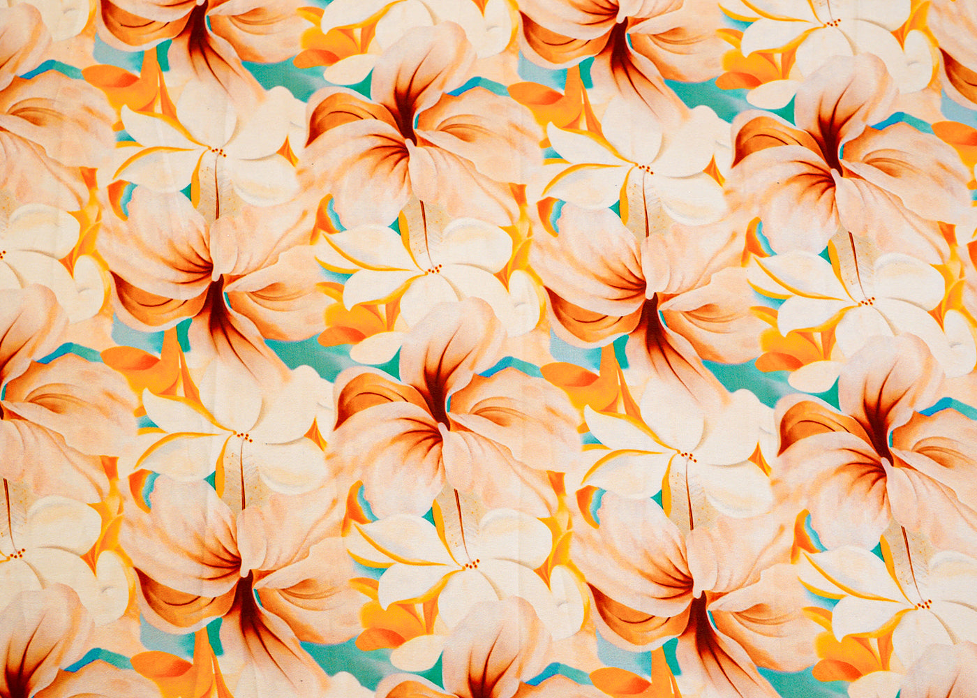 Peach Georgette Satin Fabric All Over Floral Print 14322