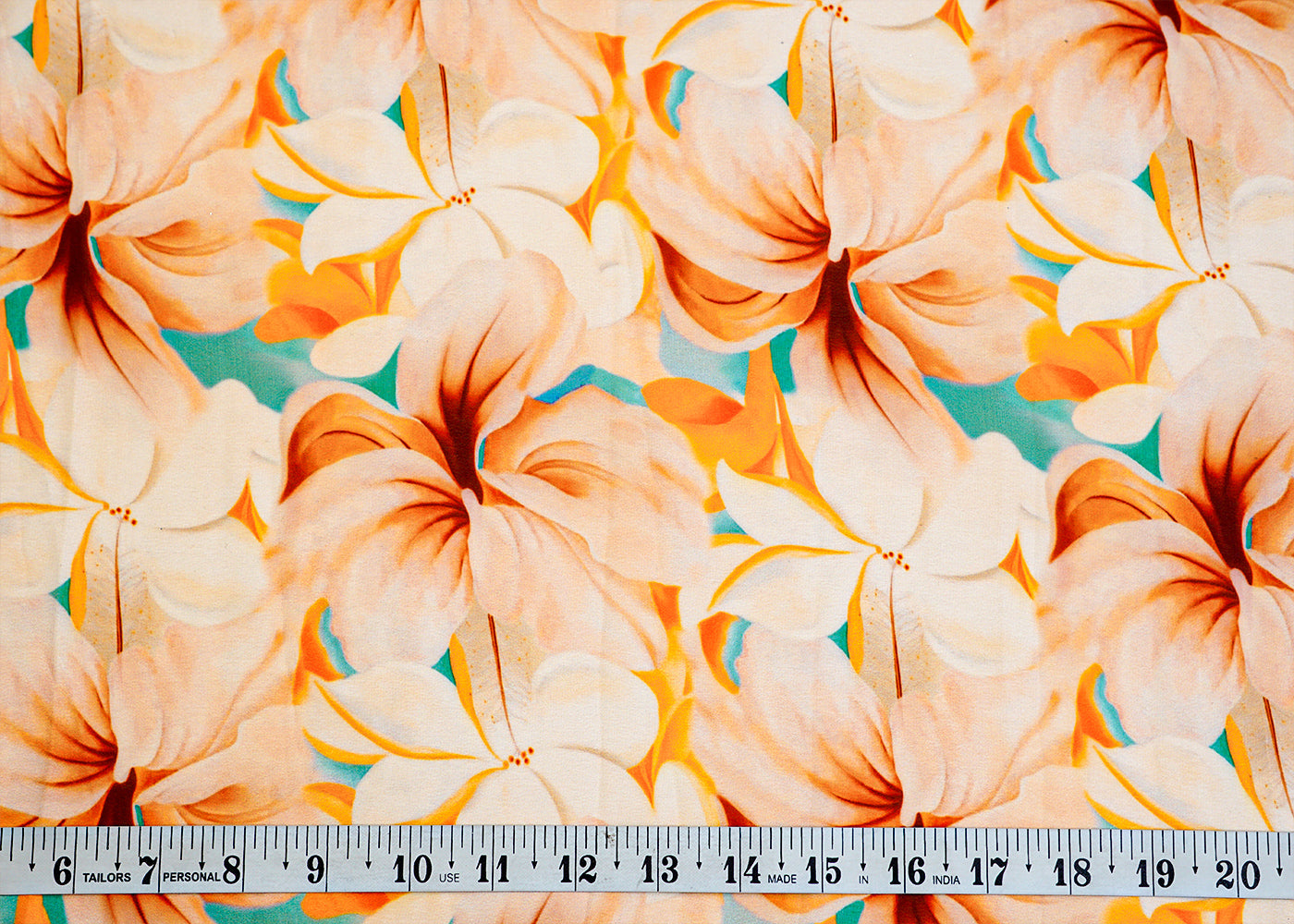 Peach Georgette Satin Fabric All Over Floral Print 14322