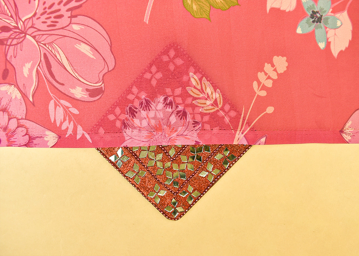 Magenta Georgette Satin Fabric with All Over Floral Print 14326