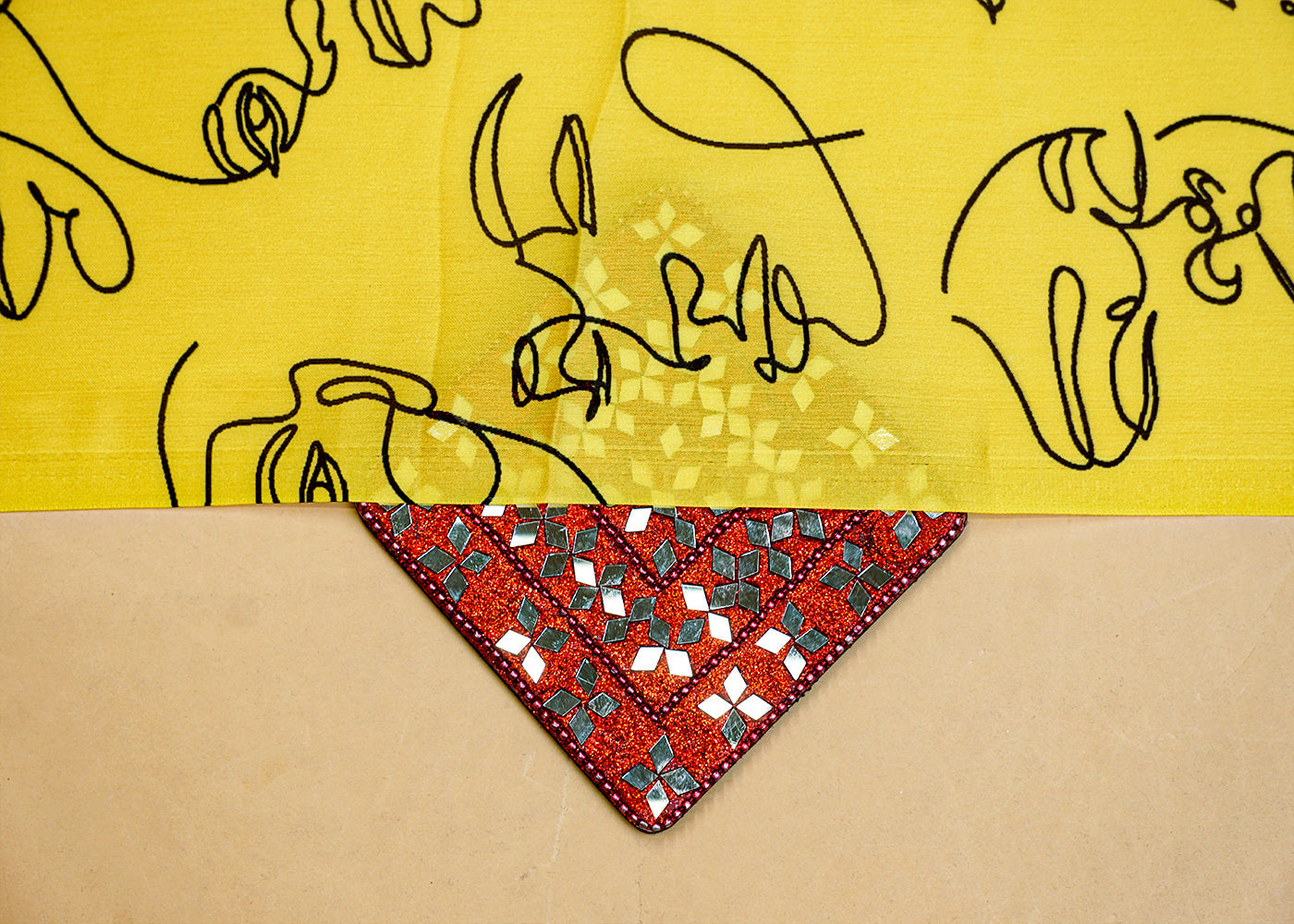 Yellow Georgette Satin Fabric with Imported Print 14333