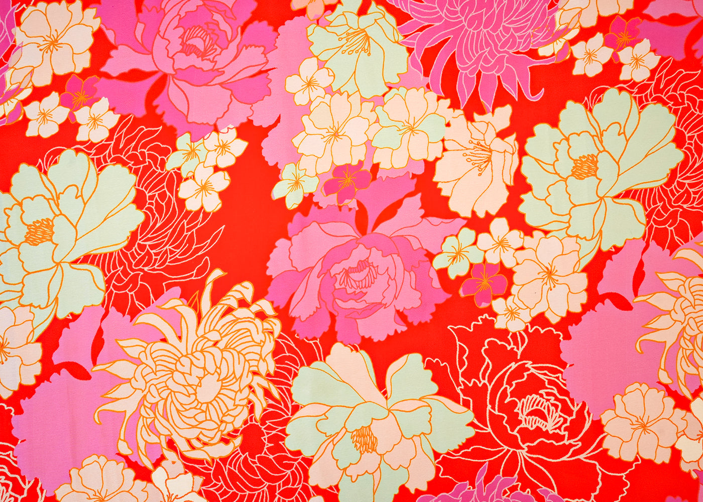 Red Georgette Satin Fabric All Over Floral Print 14342