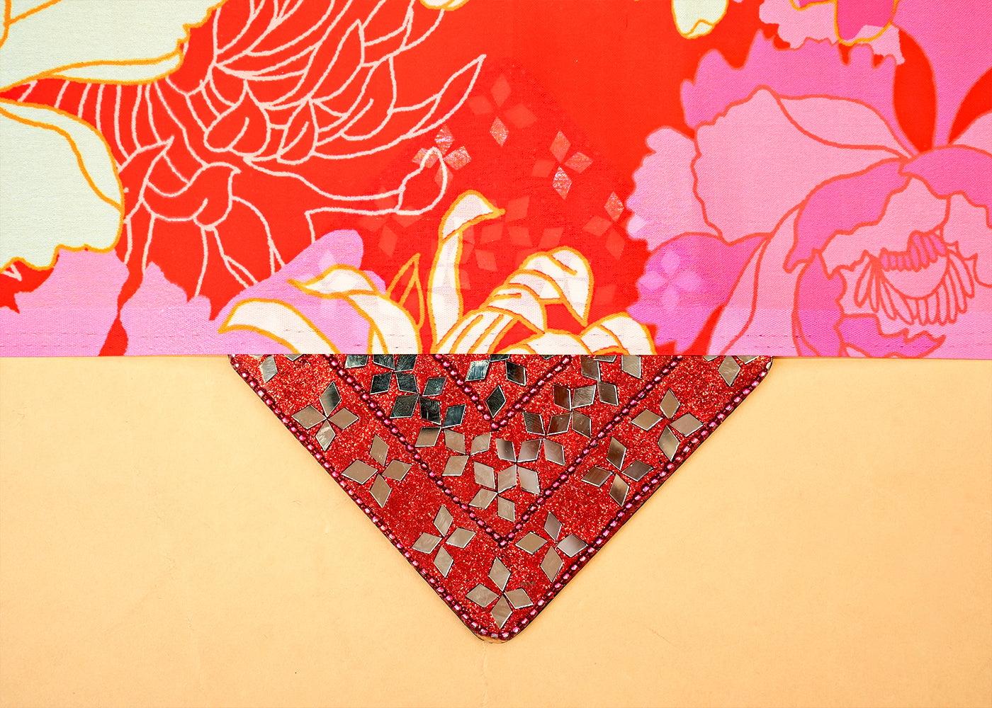 Red Georgette Satin Fabric All Over Floral Print 14342