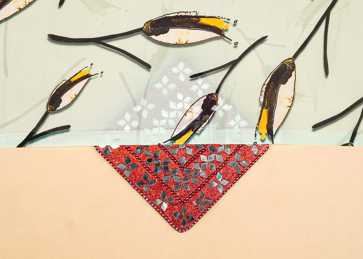 Sea Green Georgette Satin Fabric with All Over Abstract Print 14379