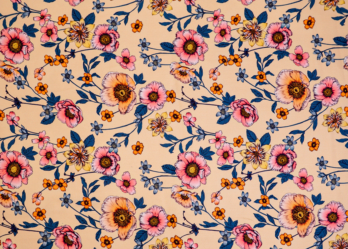 Peach Satin Fabric with Allover Floral Print 14391