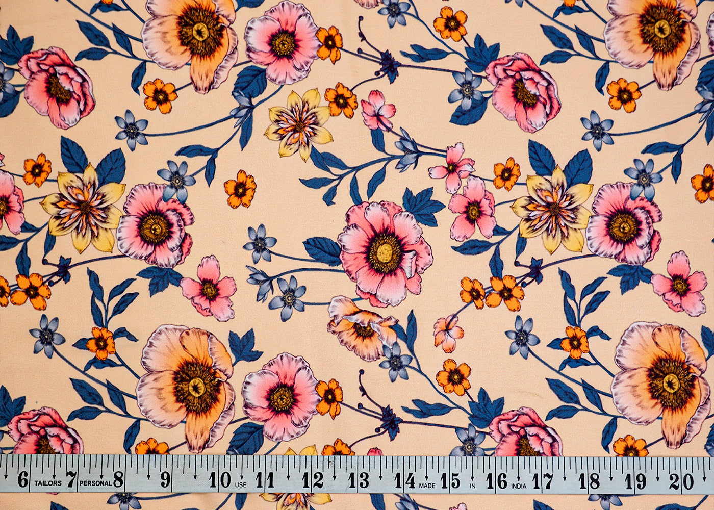 Peach Satin Fabric with Allover Floral Print 14391