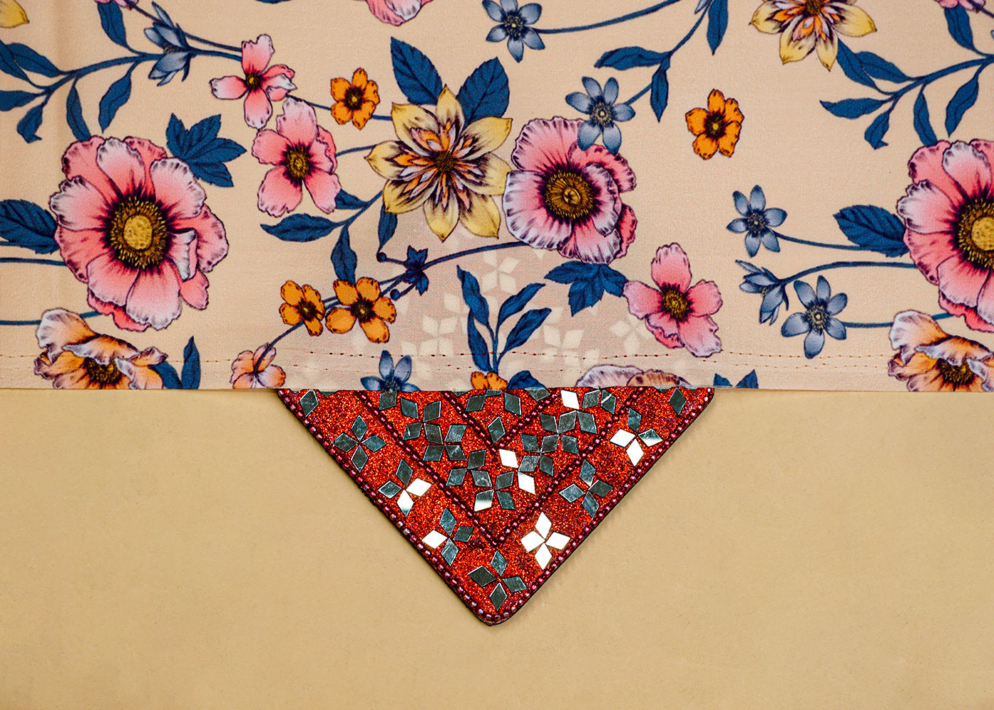Peach Satin Fabric with Allover Floral Print 14391