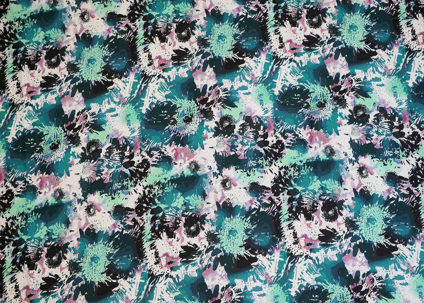 Teal Green Satin Fabric with Allover Abstract Print 14392