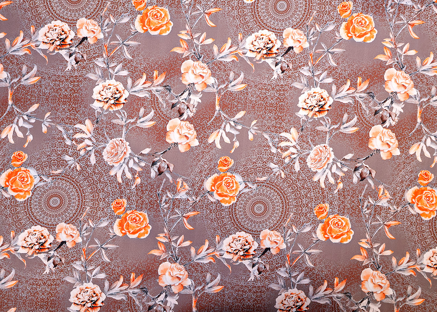 Grey Armani Satin Fabric with All Over Floral Print 14396