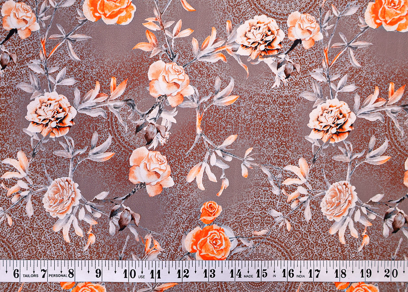 Grey Armani Satin Fabric with All Over Floral Print 14396