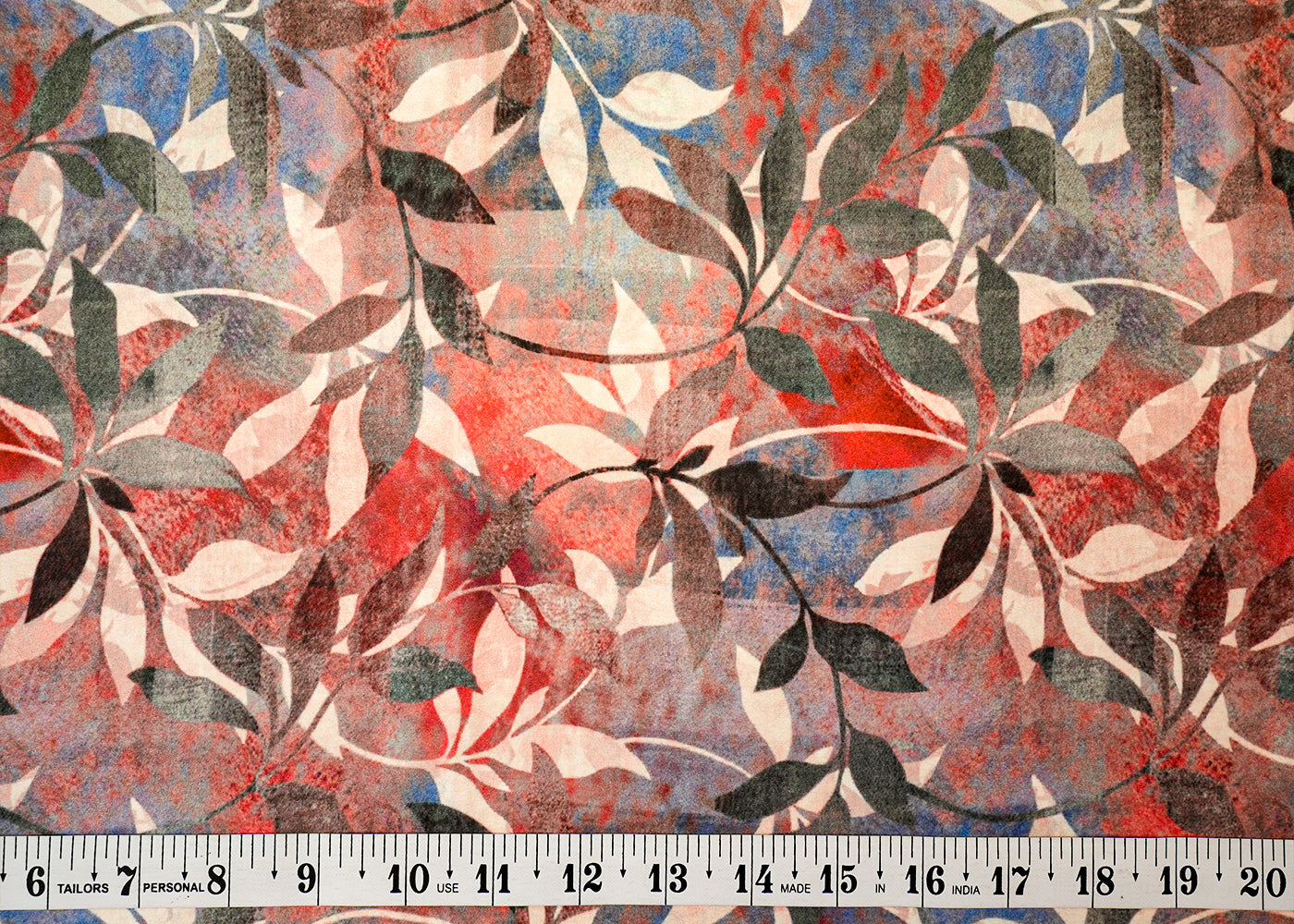 Multi-Color Satin Fabric with Allover Leaves Print 14398